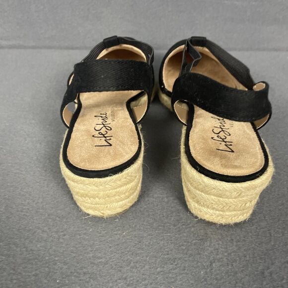 LifeStride Katrina 2 Cushioned Canvas Wedge Sandals in Black Size 10 NIB - Picture 6 of 13